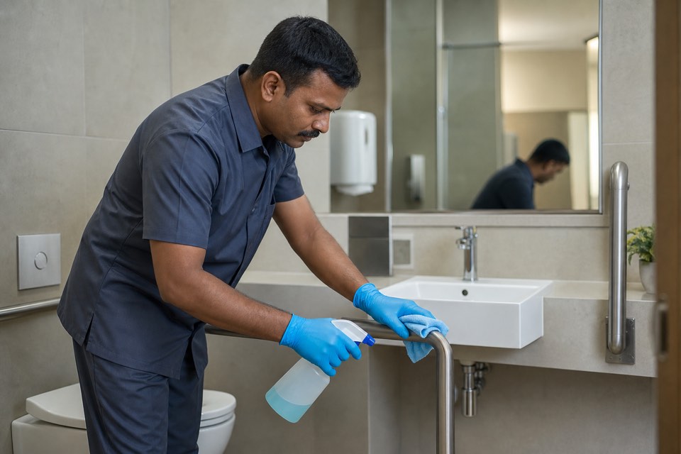 Institutional toilet cleaning crew in Pune