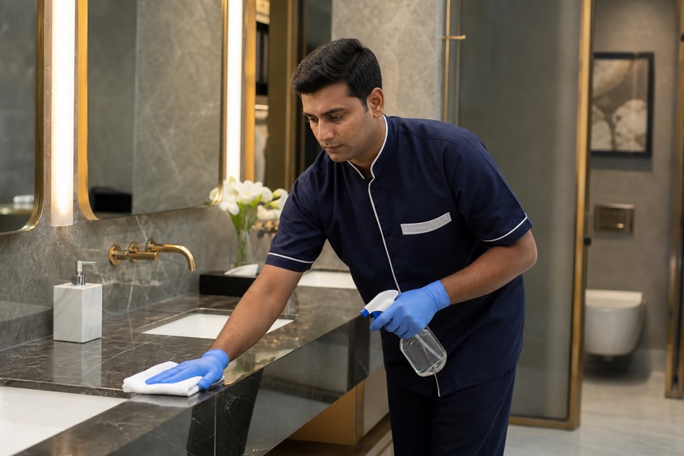 Institutional toilet cleaning crew in Delhi