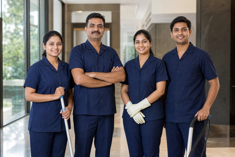 Professional institutional housekeeping manpower crew for schools, hospitals, and corporate campuses