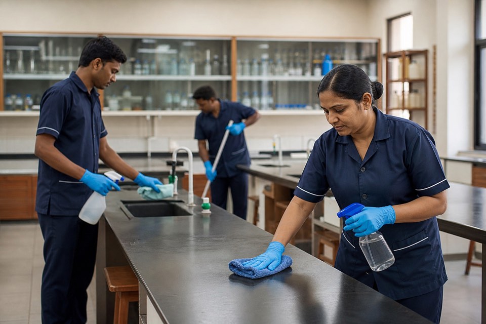 School and hospital laboratory deep cleaning crew