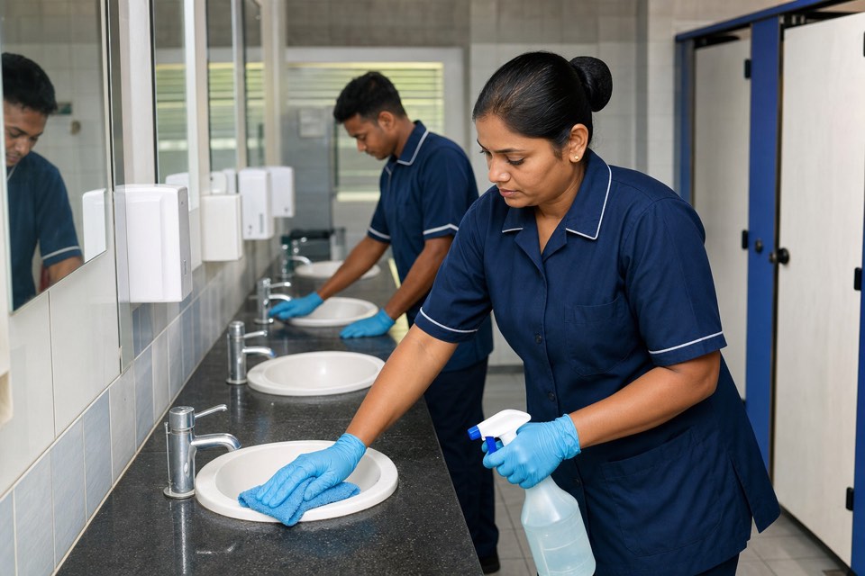 Institutional toilet cleaning crew in Noida
